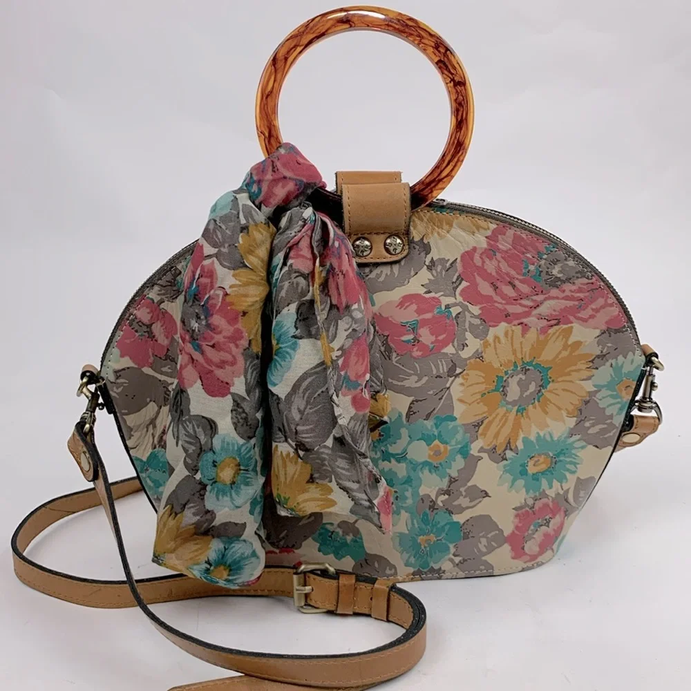 Patricia Nash First Bloom Meldola Dome Satchel crossbody bag Floral Leather